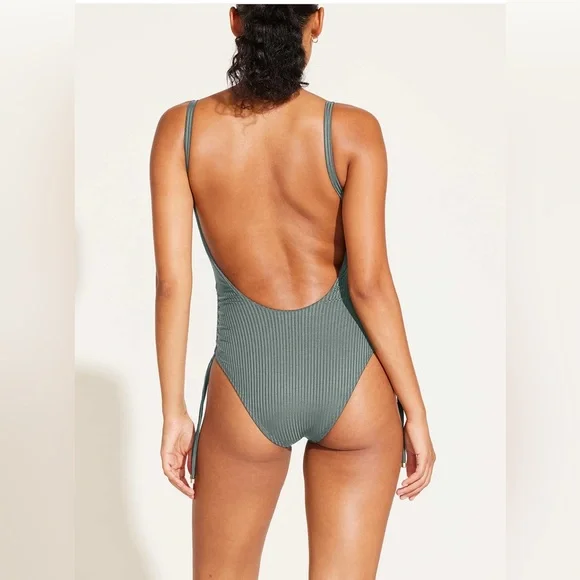 Vitamin A Green Ribbed One Piece Swimsuit - Picture 2 of 6